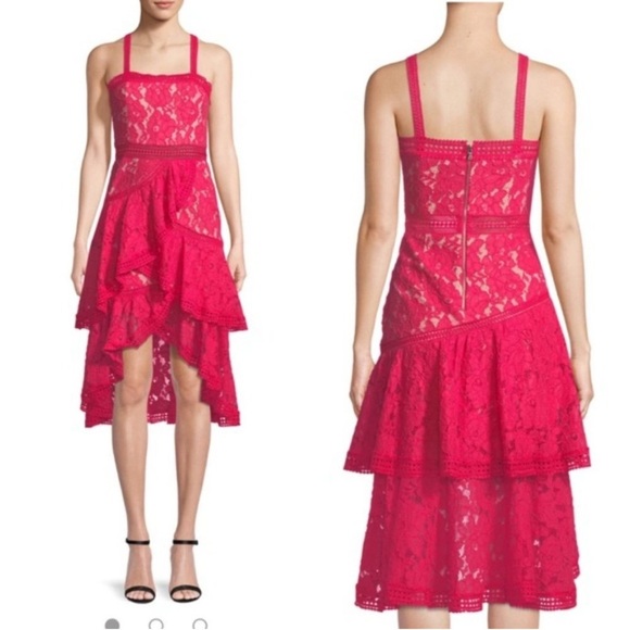 Alice + Olivia Dresses & Skirts - Alice + Olivia Angelita Asymmetric Tiered Lace Midi Dress Pink Formal Wedding